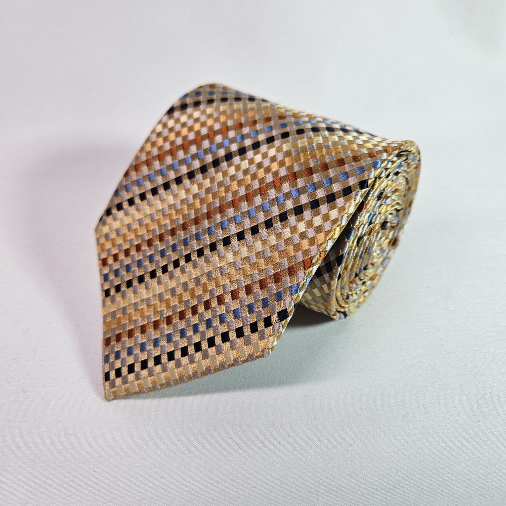 Peacock 100% Silk Hand Made‎ Men Tie Geometric Gold 3.5" x 59.5"